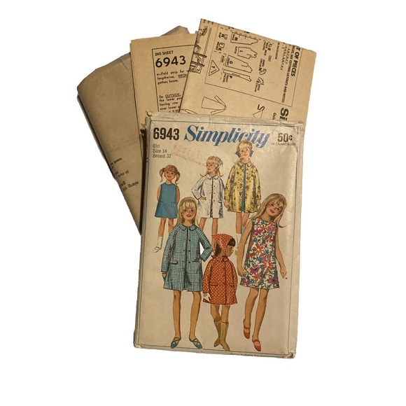 Simplicity 6943 Girls 14 A-line Shift Dress & Raglan Coat Sewing Pattern. Uncut - Picture 1 of 4